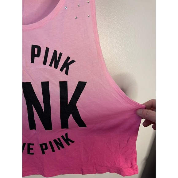 PINK Victoria's Secret Ombre Muscle Tank Top Pink Rhinestone Graphic Small - Picture 3 of 5
